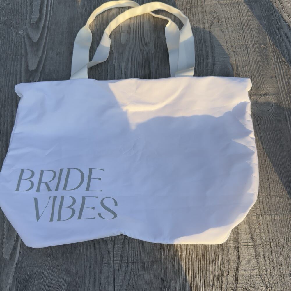 Miss to Mrs Honeymoon "Bride Vibes" White Satin Wedding Shoulder Tote Bag